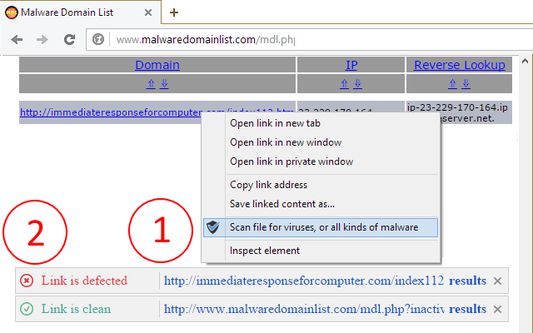 Click context-menu item to check suspicious urls