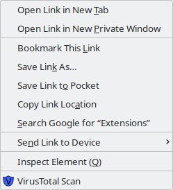 Right click on a URL. Select VirusTotal Scan. Observe the scan results in a new window.