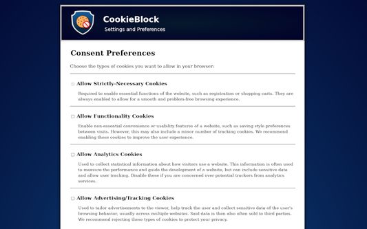 An image of the settings interface. You will only need to specify your preferences here once.