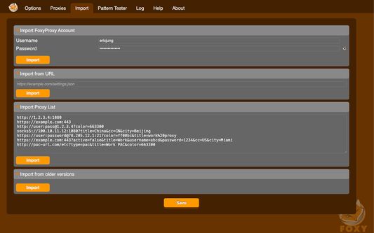 Import tab. Dark theme. Version 8.1
