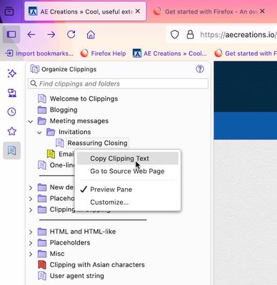 Alternatively, copy the clipping from Clippings Manager or Clippings Sidebar by right-clicking on it and selecting Copy Clipping Text. Then paste the clipping into the web page by selecting Paste from the browser context menu.